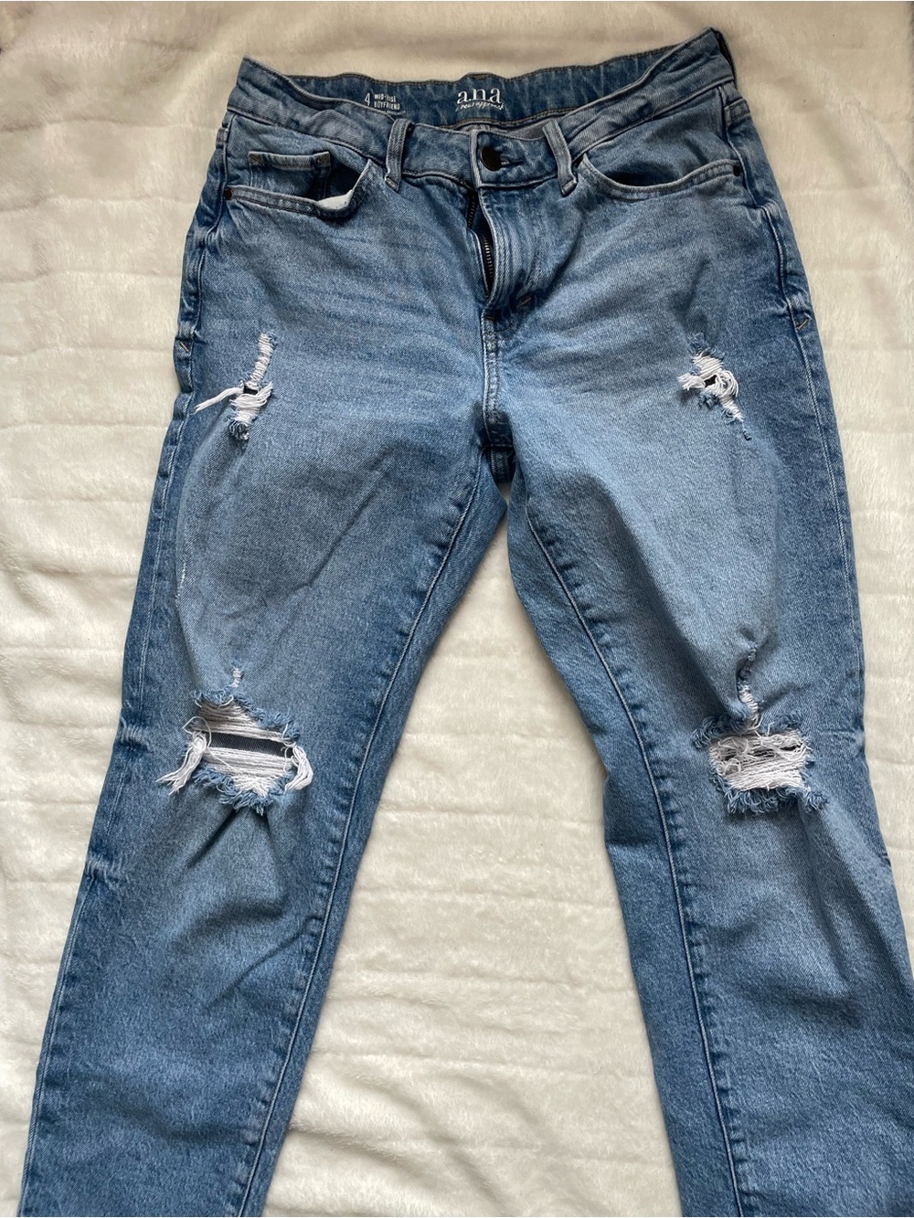 a.n.a Mid-Rise Boyfriend Distressed Mid-Rise Blue Jeans